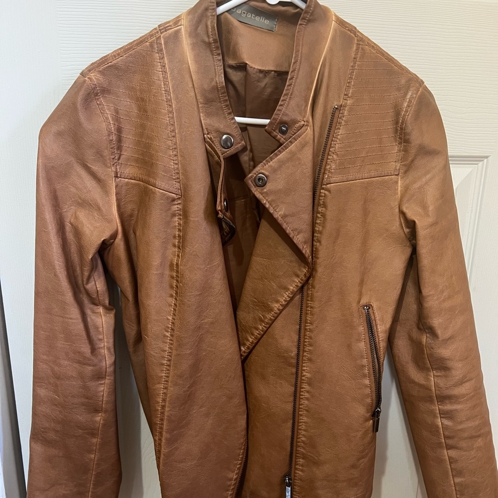 Camel brown Faux Leather Jacket